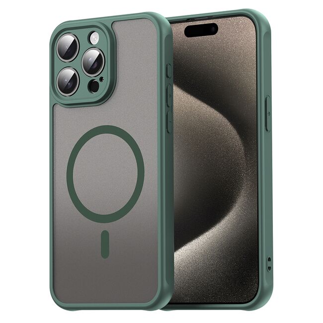 Husa pentru  iPhone 15 Pro cu protectie pentru lentile si MagSafe EasyCharge, Ghost Series Anti-ingalbenire, frosted - Verde