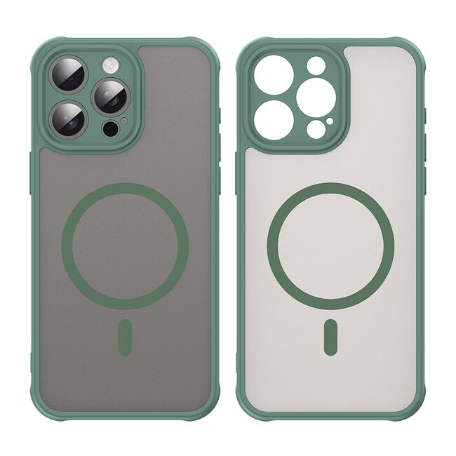 Husa pentru  iPhone 15 Pro cu protectie pentru lentile si MagSafe EasyCharge, Ghost Series Anti-ingalbenire, frosted - Verde