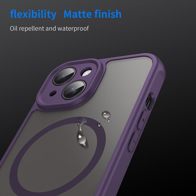 Husa pentru  iPhone 15 cu protectie pentru lentile si MagSafe EasyCharge, Ghost Series Anti-ingalbenire, frosted - Mov