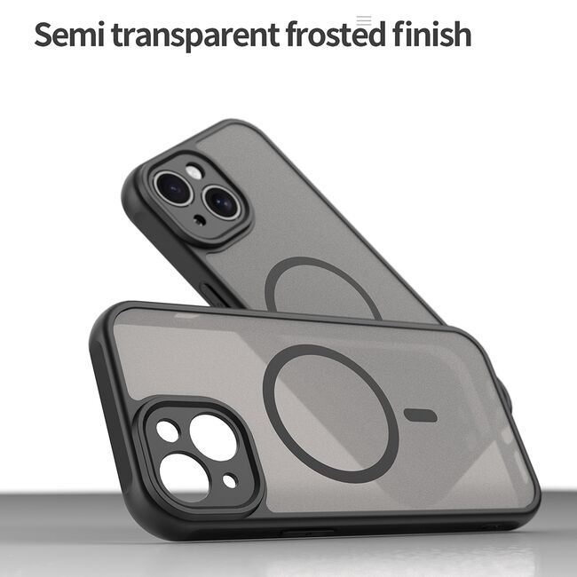 Husa pentru  iPhone 15 cu protectie pentru lentile si MagSafe EasyCharge, Ghost Series Anti-ingalbenire, frosted - Negru