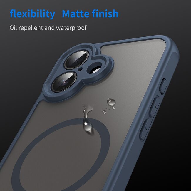 Husa pentru  iPhone 16 Plus cu protectie pentru lentile si MagSafe EasyCharge, Ghost Series Anti-ingalbenire, frosted - Albastru