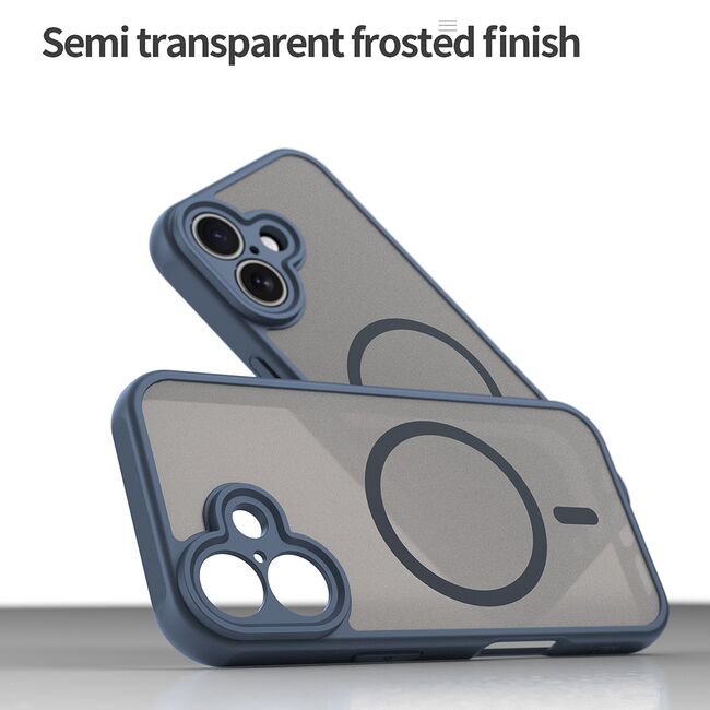 Husa pentru  iPhone 16 Plus cu protectie pentru lentile si MagSafe EasyCharge, Ghost Series Anti-ingalbenire, frosted - Albastru