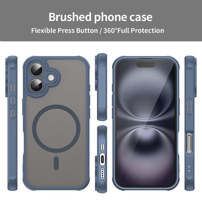 Husa pentru  iPhone 16 Plus cu protectie pentru lentile si MagSafe EasyCharge, Ghost Series Anti-ingalbenire, frosted - Albastru