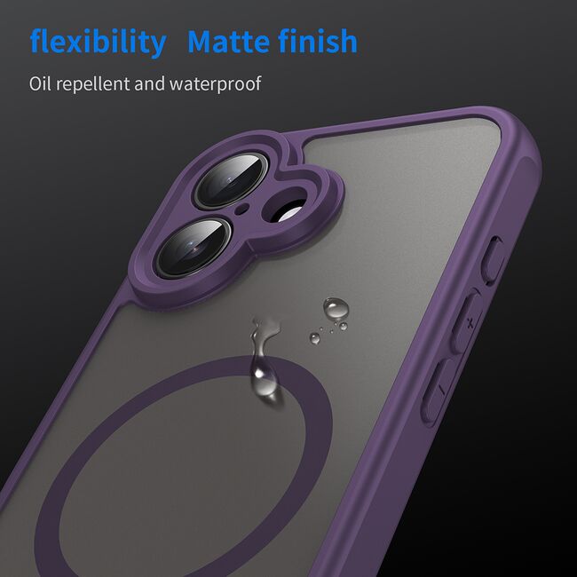 Husa pentru  iPhone 16 Plus cu protectie pentru lentile si MagSafe EasyCharge, Ghost Series Anti-ingalbenire, frosted - Mov
