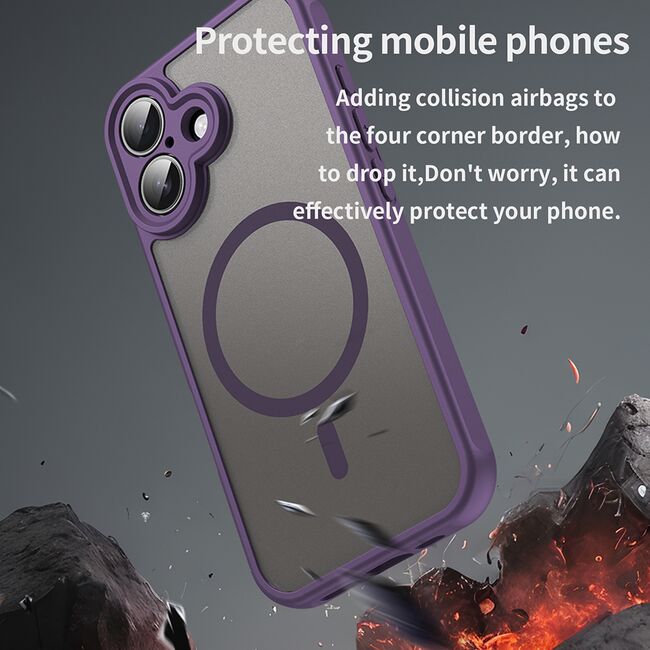 Husa pentru  iPhone 16 Plus cu protectie pentru lentile si MagSafe EasyCharge, Ghost Series Anti-ingalbenire, frosted - Mov