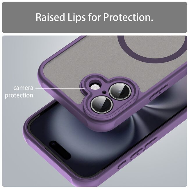 Husa pentru  iPhone 16 Plus cu protectie pentru lentile si MagSafe EasyCharge, Ghost Series Anti-ingalbenire, frosted - Mov