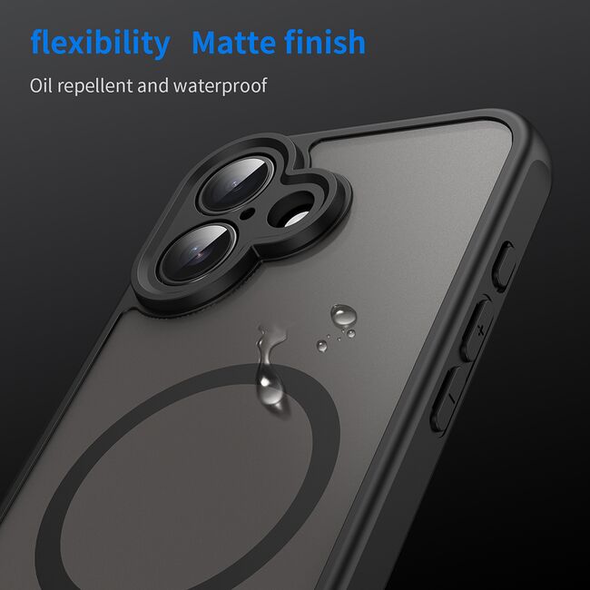Husa pentru  iPhone 16 Plus cu protectie pentru lentile si MagSafe EasyCharge, Ghost Series Anti-ingalbenire, frosted - Negru