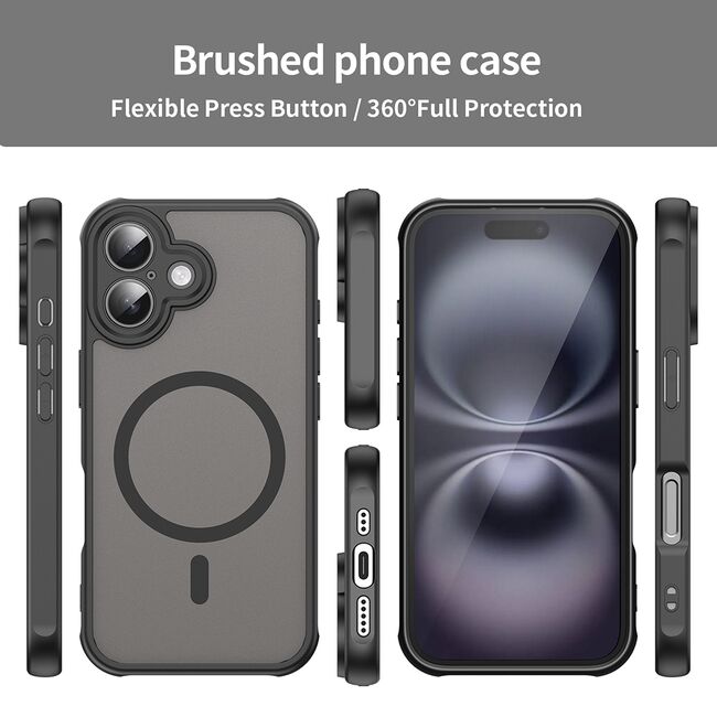 Husa pentru  iPhone 16 Plus cu protectie pentru lentile si MagSafe EasyCharge, Ghost Series Anti-ingalbenire, frosted - Negru