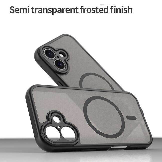 Husa pentru  iPhone 16 Plus cu protectie pentru lentile si MagSafe EasyCharge, Ghost Series Anti-ingalbenire, frosted - Negru