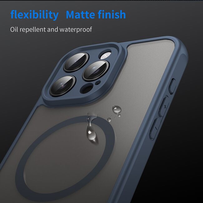 Husa pentru  iPhone 16 Pro Max cu protectie pentru lentile si MagSafe EasyCharge, Ghost Series Anti-ingalbenire, frosted - Albastru