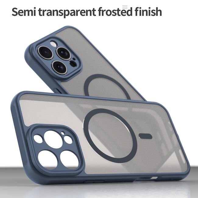 Husa pentru  iPhone 16 Pro Max cu protectie pentru lentile si MagSafe EasyCharge, Ghost Series Anti-ingalbenire, frosted - Albastru