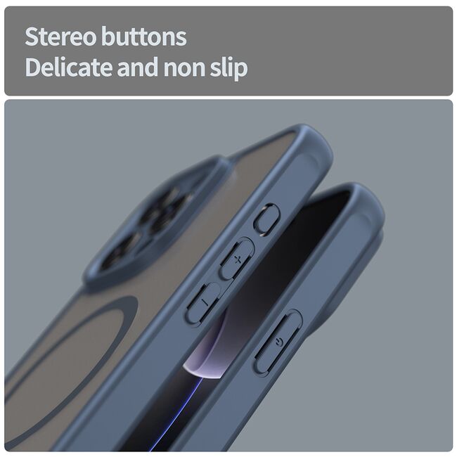 Husa pentru  iPhone 16 Pro Max cu protectie pentru lentile si MagSafe EasyCharge, Ghost Series Anti-ingalbenire, frosted - Albastru
