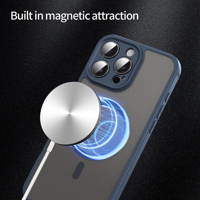 Husa pentru  iPhone 16 Pro Max cu protectie pentru lentile si MagSafe EasyCharge, Ghost Series Anti-ingalbenire, frosted - Albastru
