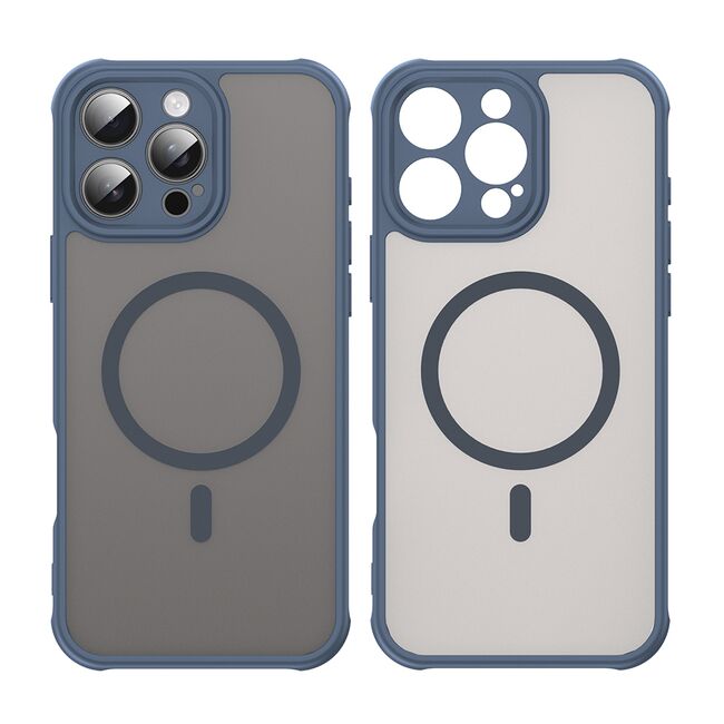Husa pentru  iPhone 16 Pro Max cu protectie pentru lentile si MagSafe EasyCharge, Ghost Series Anti-ingalbenire, frosted - Albastru