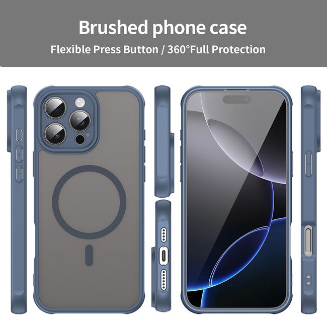 Husa pentru  iPhone 16 Pro Max cu protectie pentru lentile si MagSafe EasyCharge, Ghost Series Anti-ingalbenire, frosted - Albastru