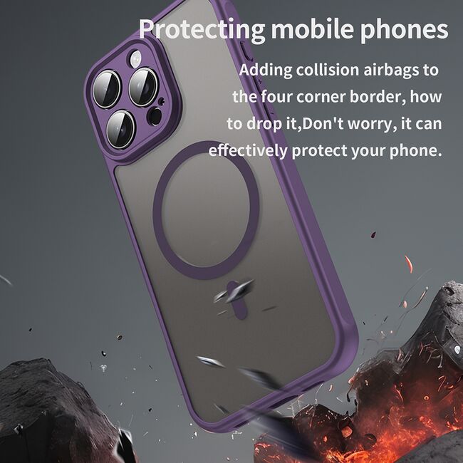 Husa pentru  iPhone 16 Pro Max cu protectie pentru lentile si MagSafe EasyCharge, Ghost Series Anti-ingalbenire, frosted - Mov