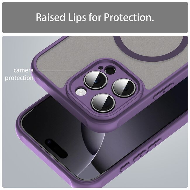 Husa pentru  iPhone 16 Pro Max cu protectie pentru lentile si MagSafe EasyCharge, Ghost Series Anti-ingalbenire, frosted - Mov