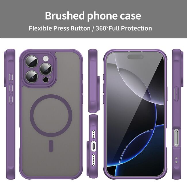 Husa pentru  iPhone 16 Pro Max cu protectie pentru lentile si MagSafe EasyCharge, Ghost Series Anti-ingalbenire, frosted - Mov