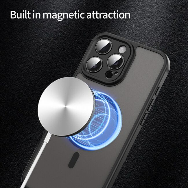 Husa pentru  iPhone 16 Pro Max cu protectie pentru lentile si MagSafe EasyCharge, Ghost Series Anti-ingalbenire, frosted - Negru
