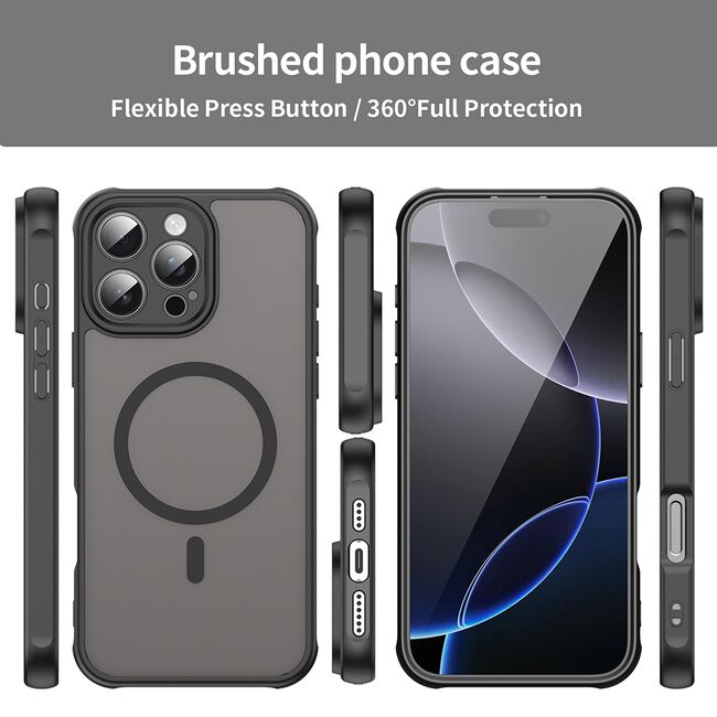 Husa pentru  iPhone 16 Pro Max cu protectie pentru lentile si MagSafe EasyCharge, Ghost Series Anti-ingalbenire, frosted - Negru