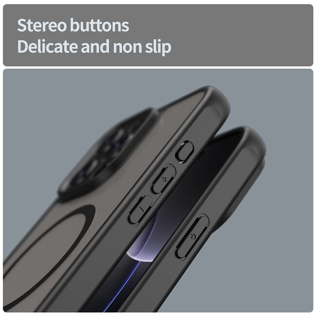Husa pentru  iPhone 16 Pro Max cu protectie pentru lentile si MagSafe EasyCharge, Ghost Series Anti-ingalbenire, frosted - Negru