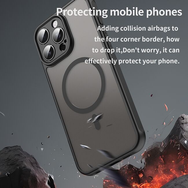 Husa pentru  iPhone 16 Pro Max cu protectie pentru lentile si MagSafe EasyCharge, Ghost Series Anti-ingalbenire, frosted - Negru