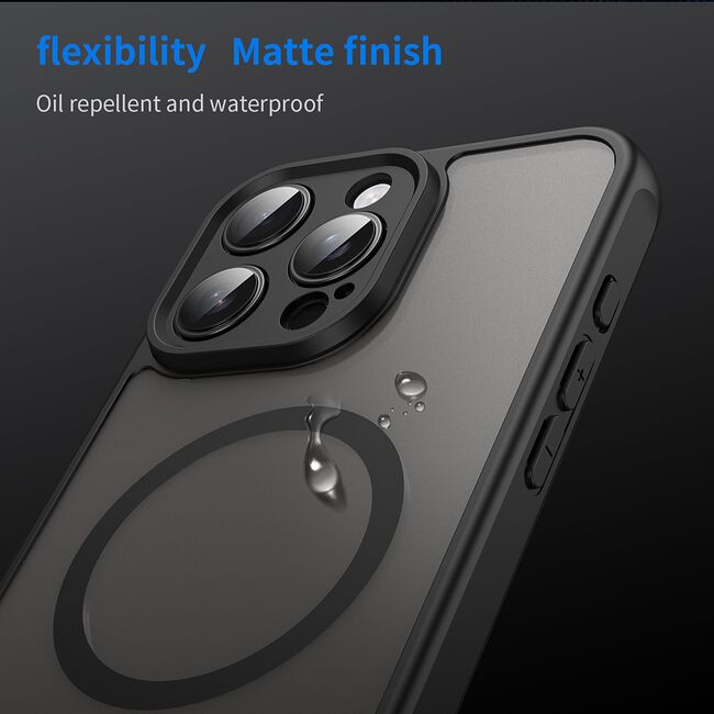 Husa pentru  iPhone 16 Pro Max cu protectie pentru lentile si MagSafe EasyCharge, Ghost Series Anti-ingalbenire, frosted - Negru