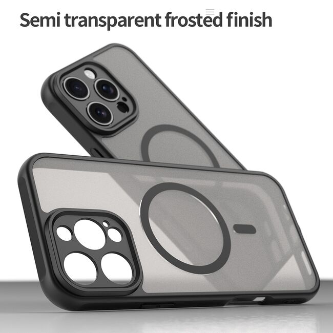 Husa pentru  iPhone 16 Pro Max cu protectie pentru lentile si MagSafe EasyCharge, Ghost Series Anti-ingalbenire, frosted - Negru
