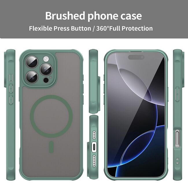 Husa pentru  iPhone 16 Pro Max cu protectie pentru lentile si MagSafe EasyCharge, Ghost Series Anti-ingalbenire, frosted - Verde