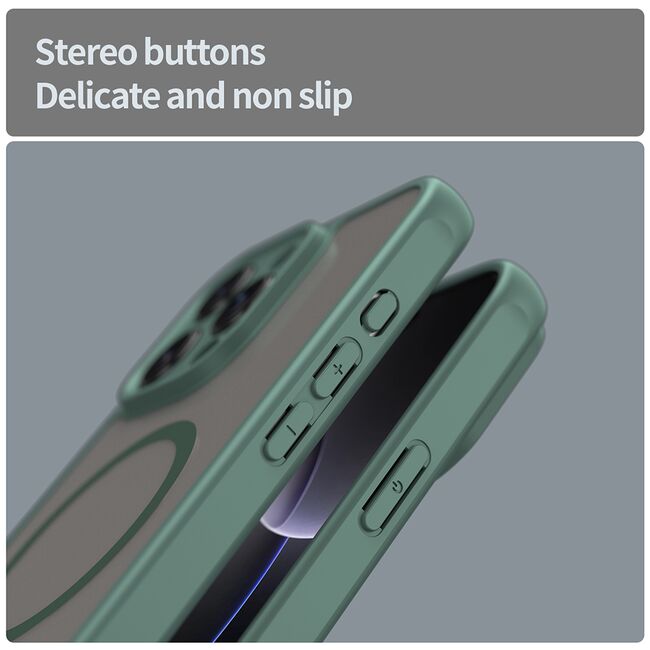 Husa pentru  iPhone 16 Pro Max cu protectie pentru lentile si MagSafe EasyCharge, Ghost Series Anti-ingalbenire, frosted - Verde