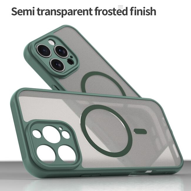 Husa pentru  iPhone 16 Pro Max cu protectie pentru lentile si MagSafe EasyCharge, Ghost Series Anti-ingalbenire, frosted - Verde