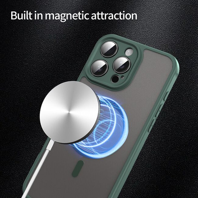 Husa pentru  iPhone 16 Pro Max cu protectie pentru lentile si MagSafe EasyCharge, Ghost Series Anti-ingalbenire, frosted - Verde