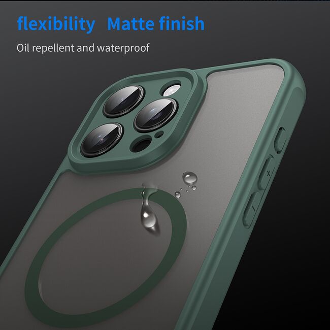 Husa pentru  iPhone 16 Pro Max cu protectie pentru lentile si MagSafe EasyCharge, Ghost Series Anti-ingalbenire, frosted - Verde