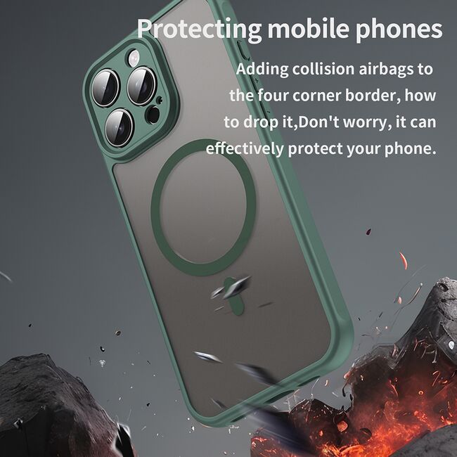 Husa pentru  iPhone 16 Pro Max cu protectie pentru lentile si MagSafe EasyCharge, Ghost Series Anti-ingalbenire, frosted - Verde