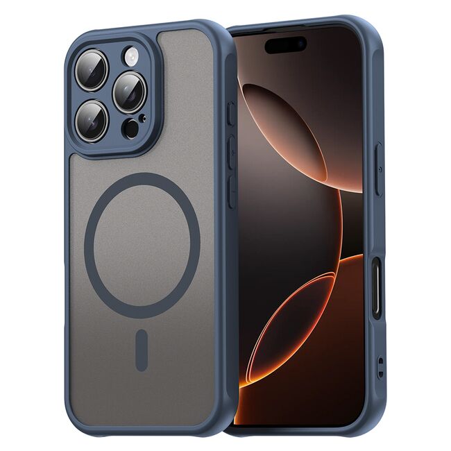 Husa pentru  iPhone 16 Pro cu protectie pentru lentile si MagSafe EasyCharge, Ghost Series Anti-ingalbenire, frosted - Albastru