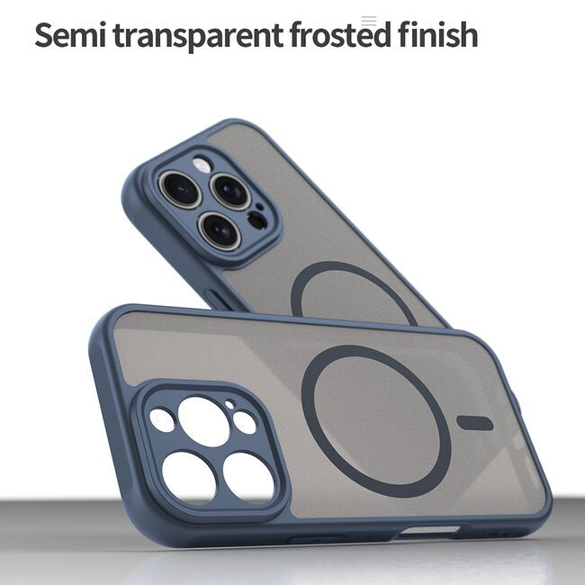 Husa pentru  iPhone 16 Pro cu protectie pentru lentile si MagSafe EasyCharge, Ghost Series Anti-ingalbenire, frosted - Albastru