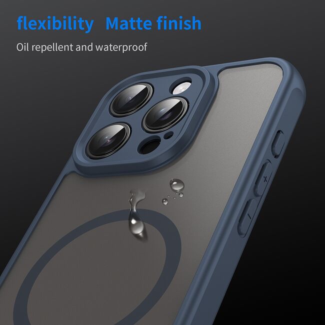 Husa pentru  iPhone 16 Pro cu protectie pentru lentile si MagSafe EasyCharge, Ghost Series Anti-ingalbenire, frosted - Albastru
