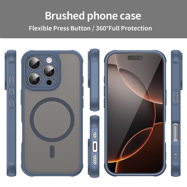 Husa pentru  iPhone 16 Pro cu protectie pentru lentile si MagSafe EasyCharge, Ghost Series Anti-ingalbenire, frosted - Albastru