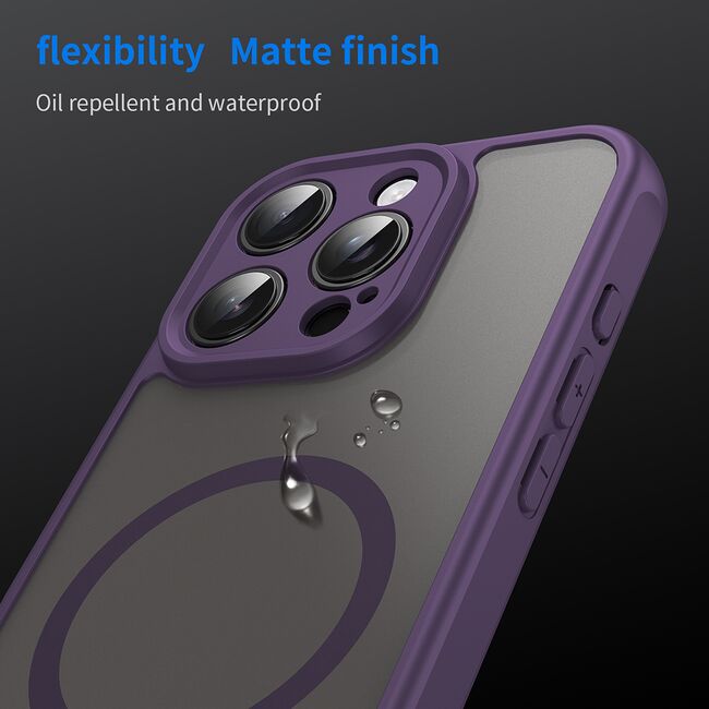 Husa pentru  iPhone 16 Pro cu protectie pentru lentile si MagSafe EasyCharge, Ghost Series Anti-ingalbenire, frosted - Mov