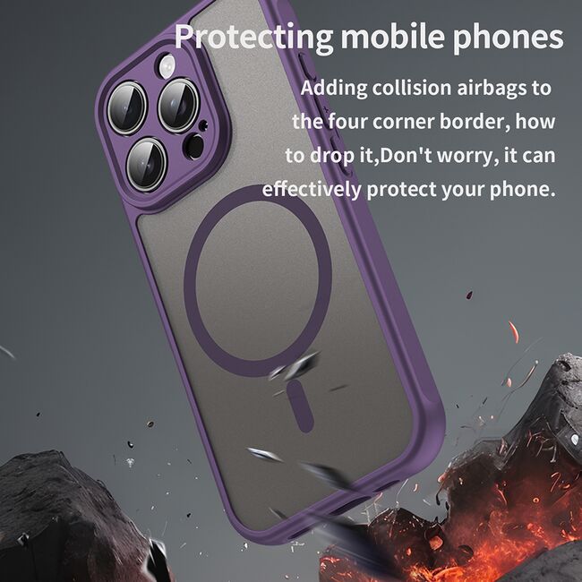 Husa pentru  iPhone 16 Pro cu protectie pentru lentile si MagSafe EasyCharge, Ghost Series Anti-ingalbenire, frosted - Mov