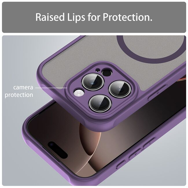 Husa pentru  iPhone 16 Pro cu protectie pentru lentile si MagSafe EasyCharge, Ghost Series Anti-ingalbenire, frosted - Mov