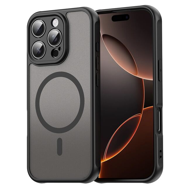 Husa pentru  iPhone 16 Pro cu protectie pentru lentile si MagSafe EasyCharge, Ghost Series Anti-ingalbenire, frosted - Negru