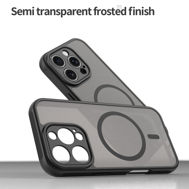 Husa pentru  iPhone 16 Pro cu protectie pentru lentile si MagSafe EasyCharge, Ghost Series Anti-ingalbenire, frosted - Negru