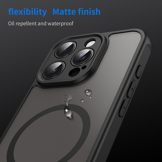 Husa pentru  iPhone 16 Pro cu protectie pentru lentile si MagSafe EasyCharge, Ghost Series Anti-ingalbenire, frosted - Negru