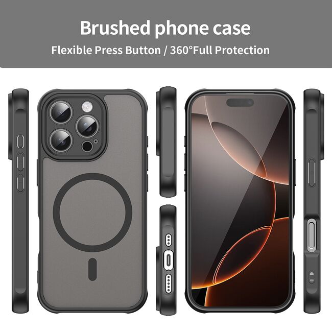 Husa pentru  iPhone 16 Pro cu protectie pentru lentile si MagSafe EasyCharge, Ghost Series Anti-ingalbenire, frosted - Negru
