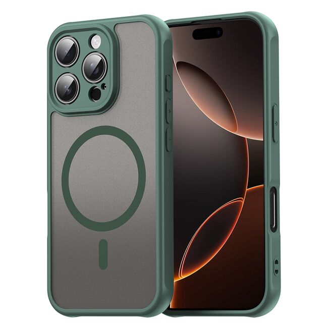 Husa pentru  iPhone 16 Pro cu protectie pentru lentile si MagSafe EasyCharge, Ghost Series Anti-ingalbenire, frosted - Verde