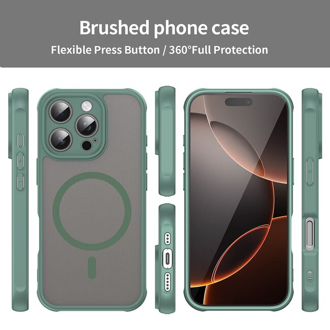 Husa pentru  iPhone 16 Pro cu protectie pentru lentile si MagSafe EasyCharge, Ghost Series Anti-ingalbenire, frosted - Verde