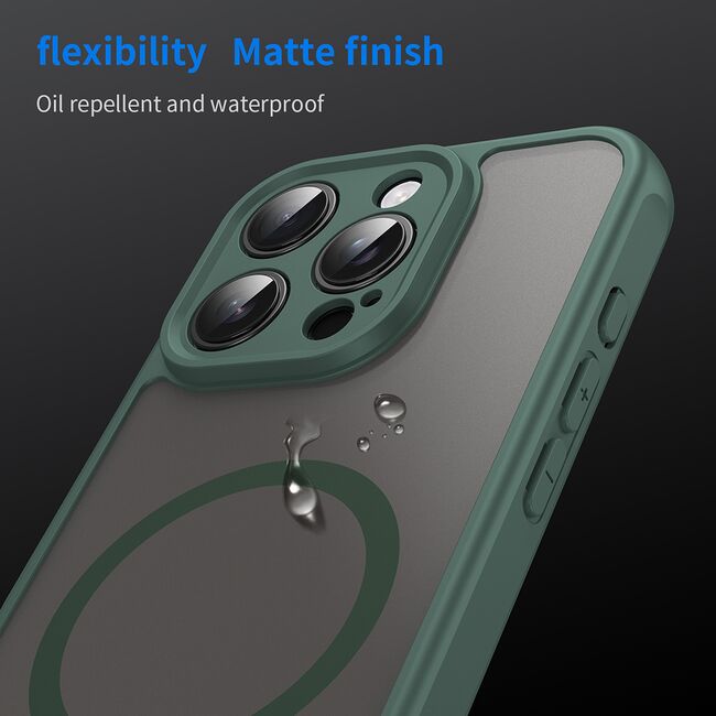 Husa pentru  iPhone 16 Pro cu protectie pentru lentile si MagSafe EasyCharge, Ghost Series Anti-ingalbenire, frosted - Verde