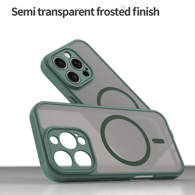 Husa pentru  iPhone 16 Pro cu protectie pentru lentile si MagSafe EasyCharge, Ghost Series Anti-ingalbenire, frosted - Verde