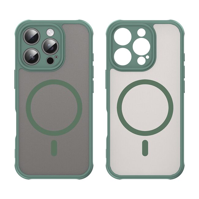 Husa pentru  iPhone 16 Pro cu protectie pentru lentile si MagSafe EasyCharge, Ghost Series Anti-ingalbenire, frosted - Verde